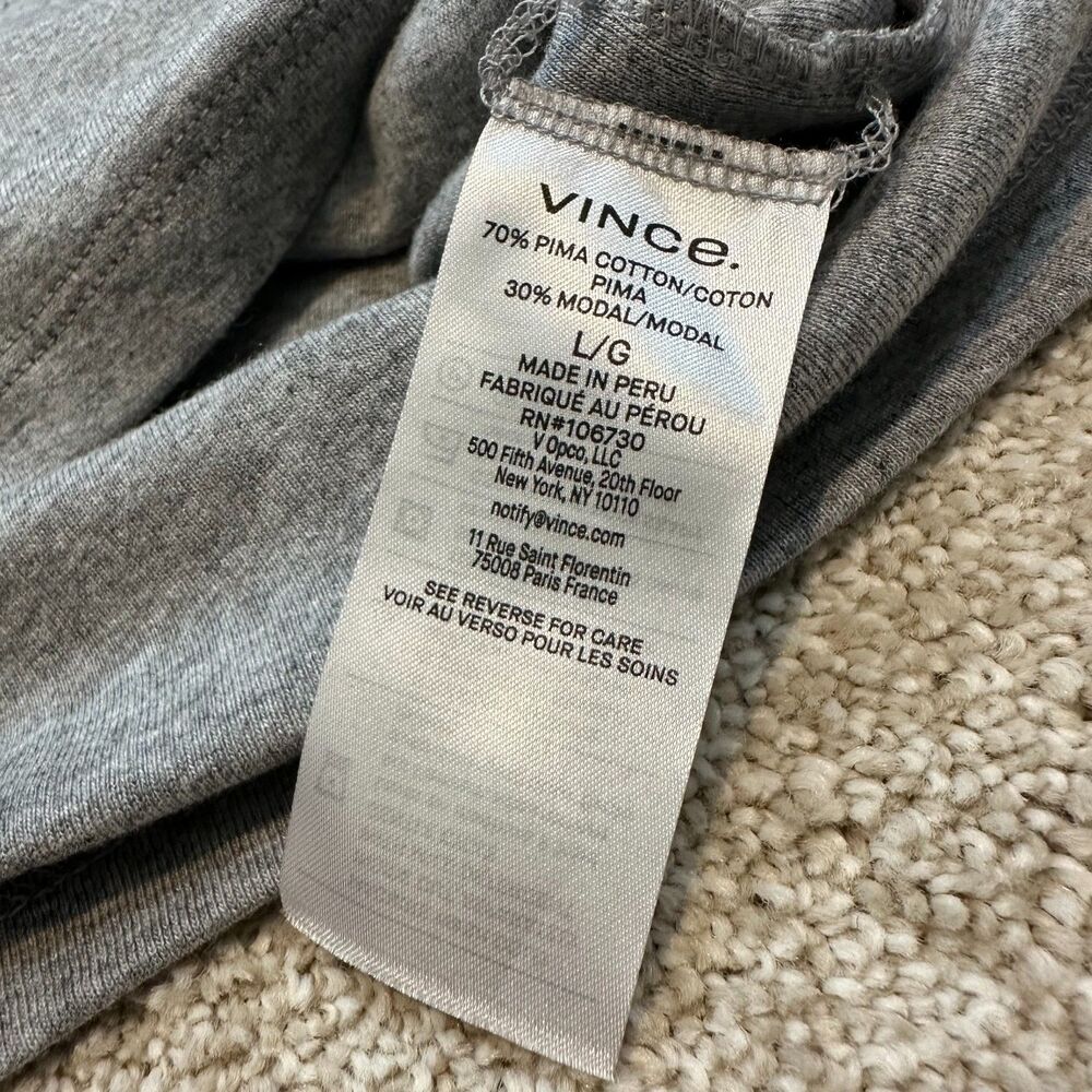 Vince Tipped Heathered Pima Cotton-Blend Long Sleeve T-Shirt Size L - Picture 3 of 5